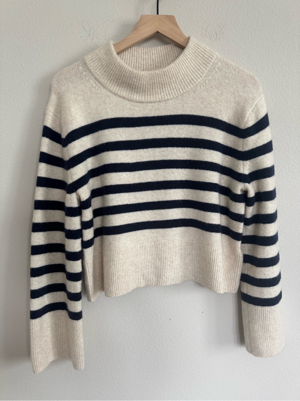 J. Crew Breton Striped Mock Neck Sweater Merino Wool Alpaca Blend Cropped XS